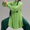 Roupas étnicas femininas tai chi uniforme estilo chinês de manga longa camisa unissex Terno de duas peças solto wushu