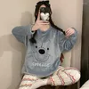 Women's Sleepwear 2022 Winter Pajamas Women's Coral Fleece Plush Thick Warm Sweet And Cute Crewneck Pullover Loungewear Set