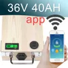 36V 40AH App Lithium Ion Electric Bike Battery Phone Control USB 2.0 Porto de bicicleta elétrica Scooter Ebike Power 2000W Wood