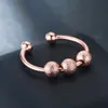 Gül altın boncuklu dekompresyon açık manşet yüzüğü paslanmaz çelik yeni moda ayarlanabilir döner anti-stres kaygı topları cazibe parmak mücevher hediyeleri kadınlar için