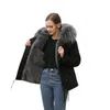 Damen Pelz Schwarz Kurzmantel Damen Parka mit Kunstfutter Damen Freizeitmode Mode Mantel Kragen abnehmbar
