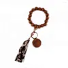 Keychains Rainbery Tassel Keychain Wood Beads Disc Wrist Strap Bracelet For Keys Leopard Keyring Women Accessories