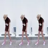 Tasarımcı Kızlar Elbise Kıpır kıpır Mektup Tam Baskı Yuvarlak Boyun Uzun Kısa Kollu Örme Kazak Kalça Sargı Etek İki Parçalı Set