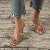 Sandali 2022 Summer Ladies Square Head Heel Mule PVC trasparente strass catena scarpe alte pantofole femminili moda