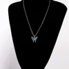 Pendant Necklaces KONGMOON Hollow Butterfly Ocean Blue Fire Opal Silver Plated Jewelry For Women Necklace