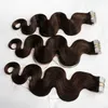 12-28 inches 2.5Gram pc tape on hair Body Wave Full Head 100pcs lot Brazilian Hair Skin weft hairs extensions natural Black color