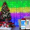 RGB 스마트 커튼 LED 스트립 조명 DIY 요정 화환 램프 나비다드 크리스마스 장식 정원 파티 야외