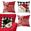 Pillow Christmas Throw Covers Red Black Santa Snowman Printed Pillowcases Set 18inch Machine Washable Linen