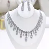 Halsbandörhängen Set Luxury Cubic Zirconia Tassel Bridal Shiny Glow Jewelry Women's Wedding Dress Accessories X-0047