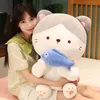 60 cm kawaii zitten schattig eet vis kat pluche speelgoed zacht gevulde cartoon dier poesje poppen fotografie rekwisieten home decor