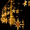 Strängar 3.5m 138LED NORTH STAR LED CURTUT String Light Christmas Ramadan Garland Decor Wedding Party Holiday Findow Fairy Lights