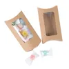 Present Wrap 10/20st Kraft Paper Candy Boxes Pillow Shaped Transparent Window Packing Box For Wedding Birthday Party Kids Supplies