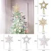 Christmas Decorations Tree Top Star Glitter Hollow Plastic Gold And Silver Pentagram Snowflake Ornaments 3D Xmas Decoration Pendant
