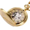 Half Hunter Luxe prachtige Golden Royal Shield Design Pocket Watch Automatische mechanische FOB horloges Men Women Paarhanger Gift238J