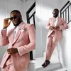 Pink Woolen Men Tuxedos 2 Pieces Designer Custom Made Winter Wedding Suits For Business Formal Wear