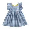 Meisje jurken kinderen zomer prinses jurk kinderen babymeisjes plaid round kraag backless ruches criss-cross riem mouwloze a-line sundress