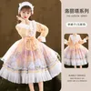 Girl Dresses Girls Lolita Style Princess Dress Spring Autumn Net Yarn Splicing Printing Bow Decorate Long Sleeve Party For 4-13 Years