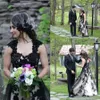 Cap Sleeves High Low Lace Tulle Plus Size Gothic Wedding Bridal Gowns Country Style Vintage Black and White Wedding Dress