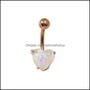 Body Arts Fake Opal Piercing Jewelry Heart Belly Button Ring Electroplating Navel Rings Barbell For Women Drop Delivery Health Beaut Dhuem