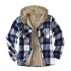 Men's Casual Shirts Hooded Plaid Fleece For Men Fall Winter Thick Warm Velvet Lined Flannel Shirt Jacket Man Camisas De Hombre