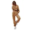 Women's Two Piece Pants Fall Outfits Women Tracksuit Solid Color Long Sleeve Hooded Cropped Sweatshirts High Waist Sets Ensemble Femme