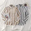 Women's Blouses Women's Stripes Button Down Shirts Roll-up Sleeve Tops V Neck Casual Work Loose Oversized Female Cotton Women