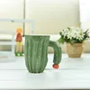 Din sets sets 420 ml groene creatieve cactus koffiekopje keramische plant vorm thee mok melk water drink afgeronde handvat cartoon cadeau 1 stks