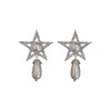 Cuelga la lámpara de lujo Rhinestone Pearl Star Berenjena Pendientes de gota para las mujeres Boda creativa Dama de honor Pendientes de fiesta Joyería de moda