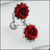 Body Arts 14G Reverse Rose Bauchnabelringe für Frauen 316L Edelstahl gebogener Nabelring Schmuck Drop Lieferung Gesundheit Schönheit T Dh2Tb