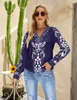 Women Shirts Ethnic Style Floral Printed Long Sleeve V Neck Casual Loose Blouse Shirt