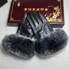 Gants en cuir d'hiver de haute qualité pour femme écran tactile en laine de lapin fourrure de lapin résistant au froid doigts chauds en peau de mouton couleur noire sans boîte a21b