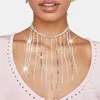 Choker Shiny Full Rhinestone Chain Long Tassel Necklace Party Jewelry For Women Crystal Charm Collar Statement