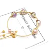 Bangle Natural Freshwater Pearl Copper Draad geweven open armband paars voor vrouwen charme sieraden geschenk armbanden