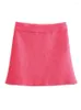 Skirts ZXQJ Women 2023 Fashion Ribbed Knit Mini Skirt Vintage High Waist With Elastic Waistband Female