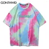 Men's T Shirts Streetwear Tie Dye Tees Hip Hop Graffiti Print Short Sleeve Tshirts Mens Harajuku Hipster Casual Tops Fashion