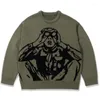 Men's Sweaters Retro Hip Hop Sweater Vintage Street Boys' Jacquard O-neck Oversize Knitting Gothic Grunge Men's Pullover Women's