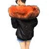 Momento de peles feminino Black Bomber Orange Raccoon Hoodies espessura de jaqueta de luta forrada de inverno