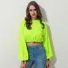 Polos pour femmes Automne Néon Vert Sweatshirts À Manches Longues O-cou Crop Top Lady Solide Streetwear Lâche Bas Cordon Pulls 2022