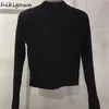 Cárdigan recortado de punto para Mujer 2022 ropa de Mujer con cuello en V manga larga Sueter Mujer temperamento Tops tejido coreano Chic suéter Pull