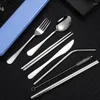 Dinnerware Sets Portable Travel Tableware Reusable Utensils With Case Camping Cutlery Set 7 Pcs Flatware Knife Fork Spoon Chopsticks Metal