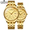 Chenxi Brand Men Women Gold Watch Lovers Quartz Forist Watch Женщины мужские часы IPG Golden Steel Watch265r