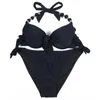 Kvinnors badkläder bikinis kvinnor trycker blommiga baddräkter brasilianska push up halter bikini set baddräkter plus storlek kvinnlig xxl