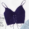 Camisoles Réservoirs Sexy Solide Sous-Vêtements En Dentelle Croptop Femmes Col En V Bustier Soutien-Gorge Oeillet Jusqu'à Sangle Spaghetti Gilet Zip Dos Camisole Push Bralet