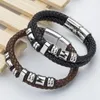 Bracelets de charme homens mulheres pirrana marrom preta de aço inoxidável de aço inoxidável cano magnético jóias de couro genuíno