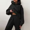 Vêtements de sport Femmes Survêtement Hoodies Casual Solide À Manches Longues Polaire Chaud À Capuche Sportswear Costume Sweat À Capuche Pulls Pantalon Deux Pièces Ensembles