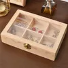 Storage Bottles Wooden Necklace Earring Ring Box With Transparent Acrylic Cover Jewelry Display Kitchen Sealed Tea Bag Container