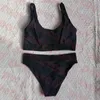 Schwarzer Sport-Bikini-Unterwäsche-Badeanzug mit Buchstaben-Aufdruck, klassische Damen-Bademode, schnell trocknender Badeanzug