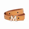 Mens Women Leather Belt Letter M Гладкая пряжка дизайнер бизнес -повседневный ремень Черный белый красный синий 3,8 см. Пояс оптом