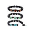 Hilos de cuentas Yoga Chakra Piedra natural Buda Cuentas Pulsera Pulsera Ojo de tigre Amatista Cristal Lava Roca Difusor de aceite Pulseras F Otlej