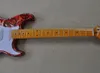 Czerwoną gitarę elektryczną z naklejką kwiatową żółtą podstrunutkę klonu można dostosować